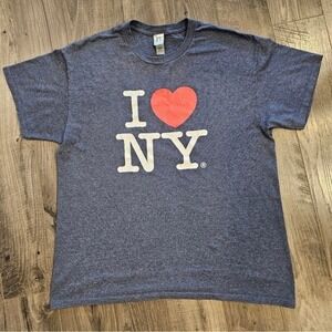 szL Vibrant Blue Red Short Sleeve Tee Iconic I Love New York Graphics Classic